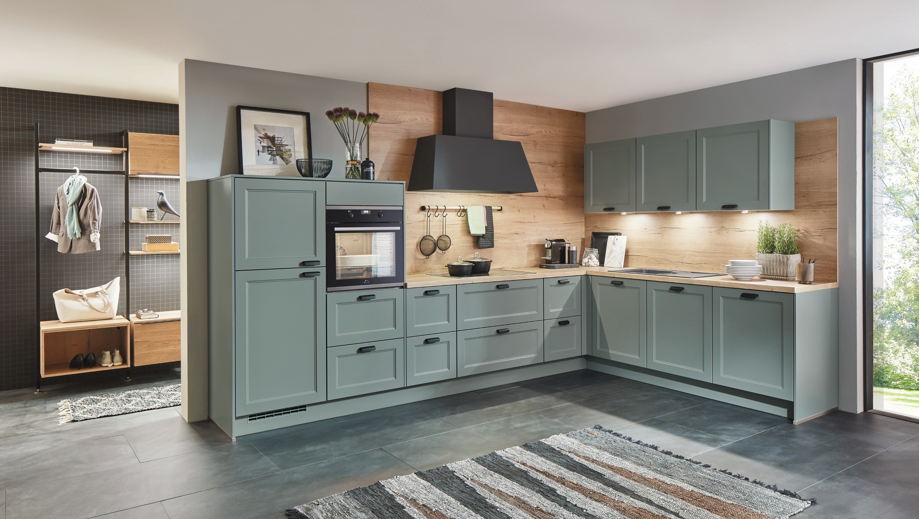 Blaue Landhausküche in L-Form