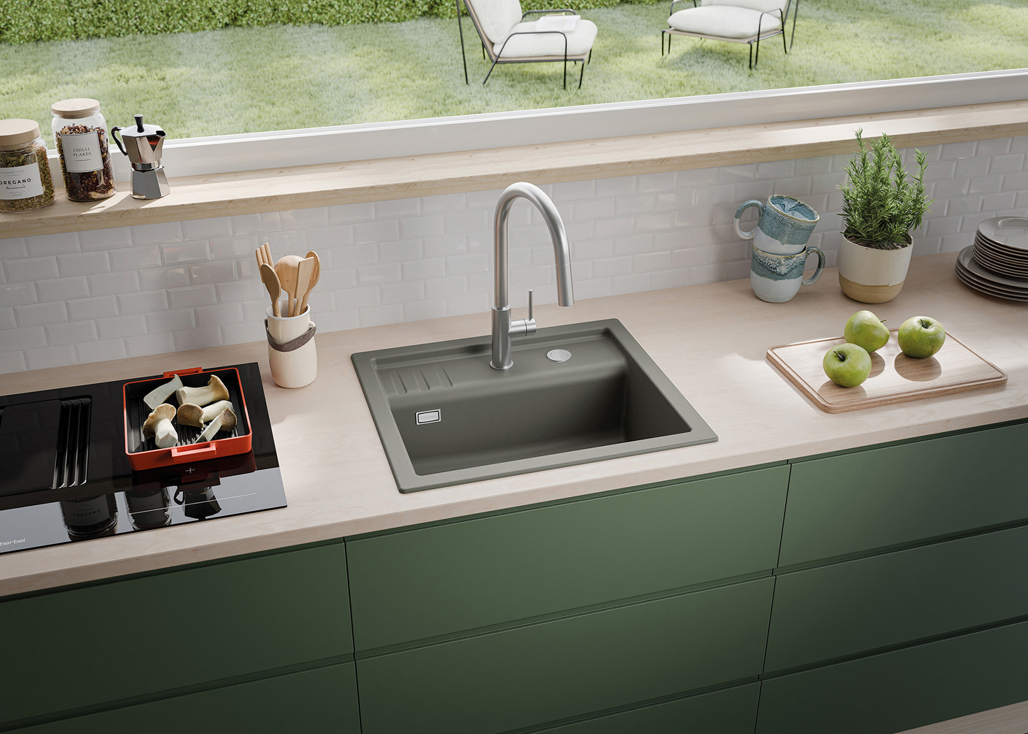 NABER-CONTURA® Spüle mattgrüne grifflose Küche